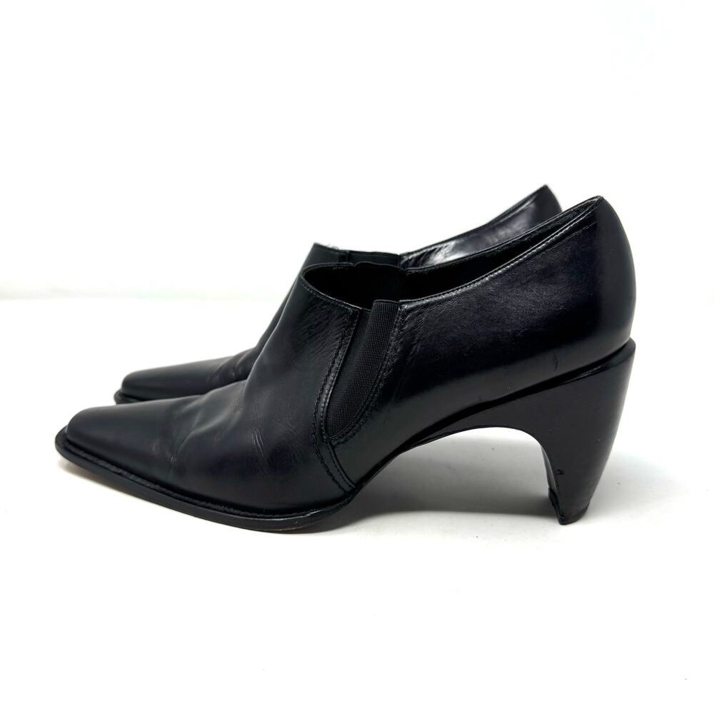 Stuart Weitzman Y2K Black Leather Ankle Booties 9.5 Square Toe Cone Heel Witchy